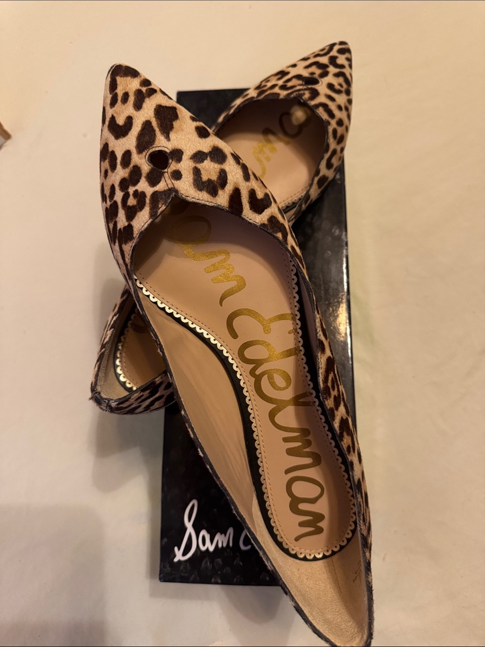 Sam Edelman Leopard-Print Pointed Flats in Tan and Black